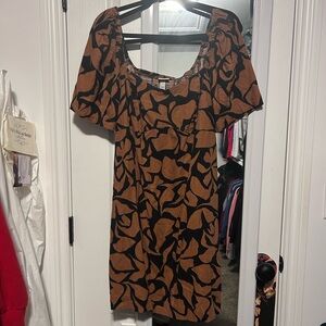 a new day Brown and Black Leaf Print Midi Dress
